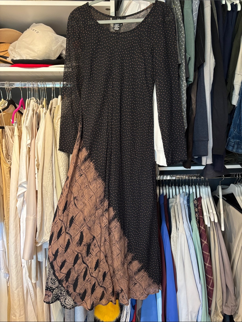 Carole Little Black Dress with Brown Patterned Skirt Panel